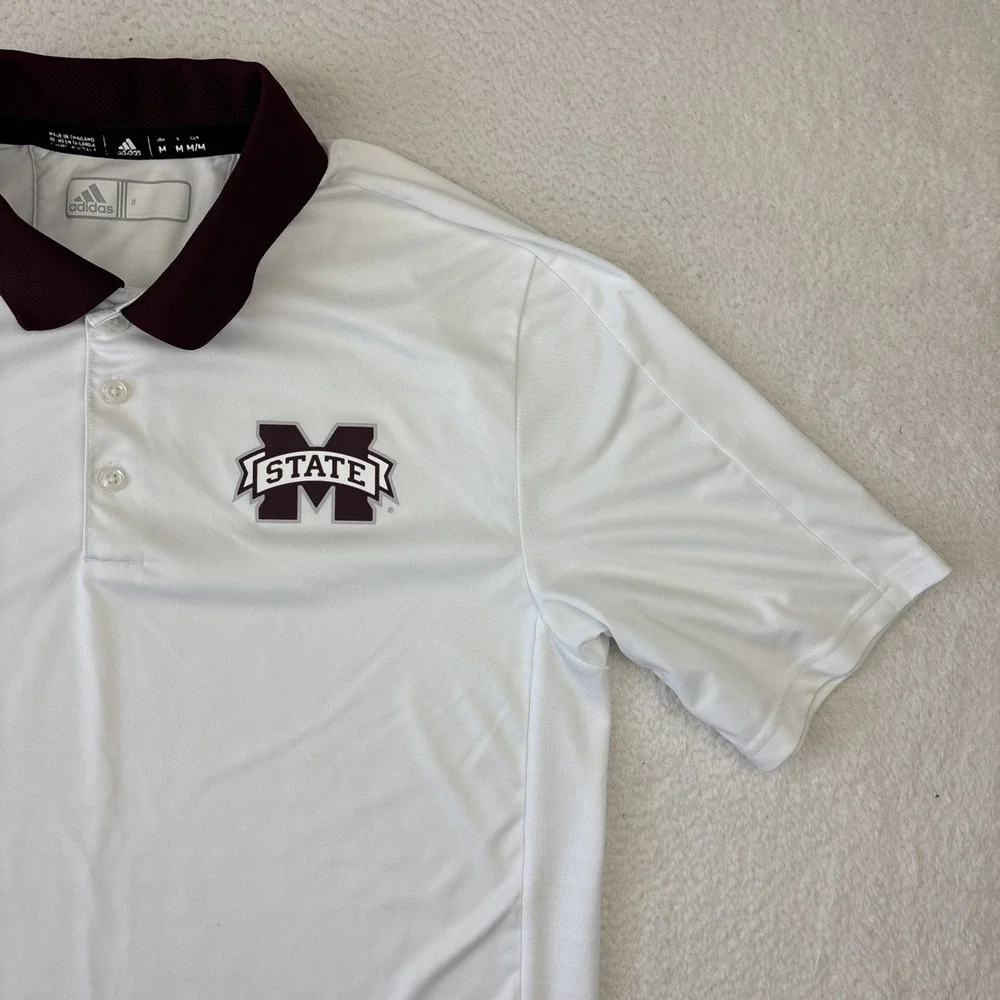 MISSISSIPPI STATE BULLDOGS x ADIDAS Mens Polo Shirt Medium White Golf Stretch SS